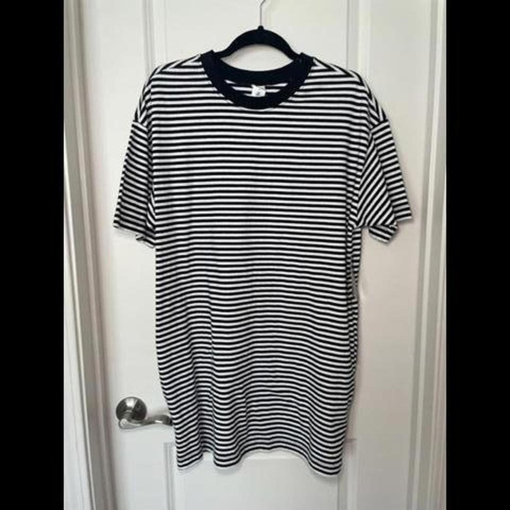 Melrose and Market‎ Black White Striped T-Shirt Dress Medium NWT
